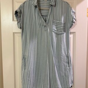 Nordstrom Blue & White Striped Casual Shirt Dress